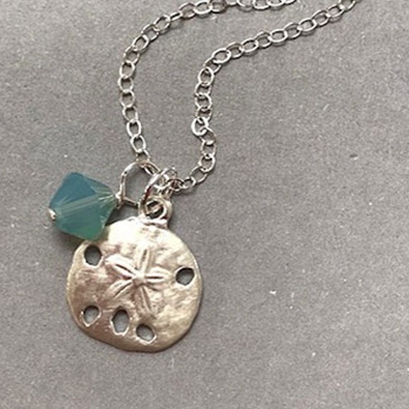 Sterling Silver Sand Dollar and Crystal Charm Necklace- boutique - Picture 1 of 4